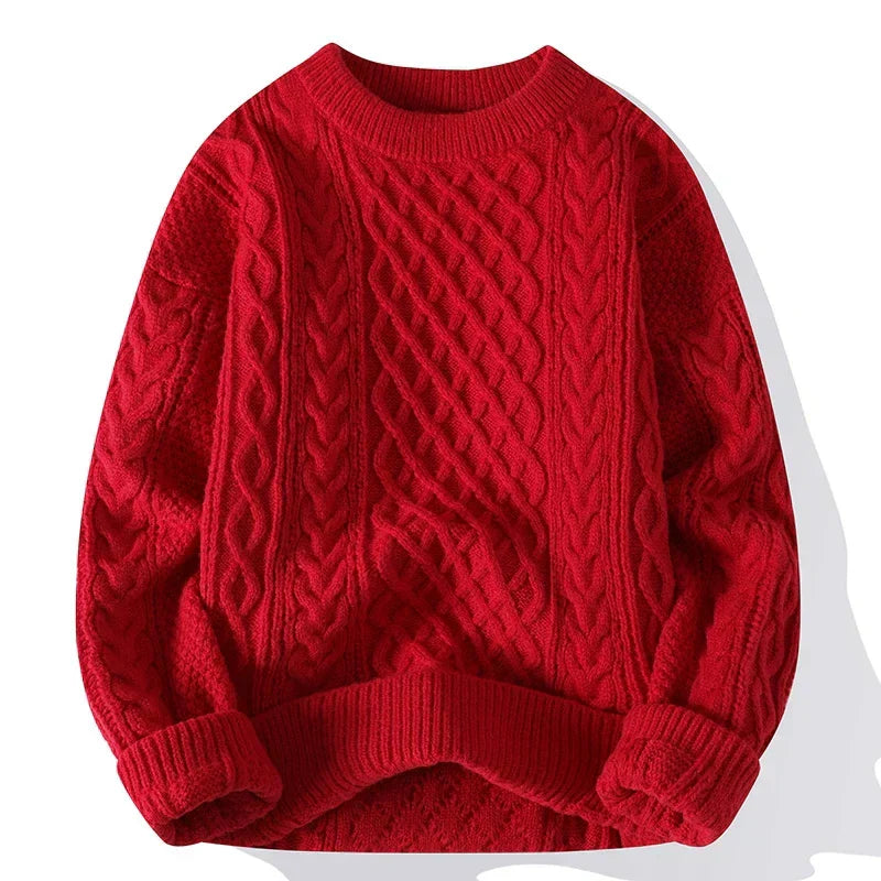 Men’s Cable Knit Crew Neck Jumper with Classic Vintage Pattern