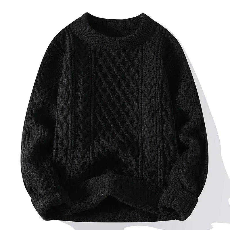 Men’s Cable Knit Crew Neck Jumper with Classic Vintage Pattern