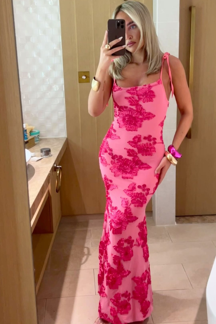 Women's Floral Knot Strap Maxi Dress with Bodycon Silhouette