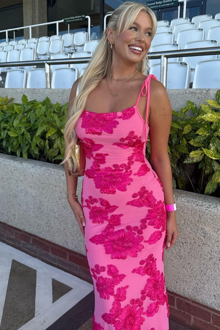 Women's Floral Knot Strap Maxi Dress with Bodycon Silhouette