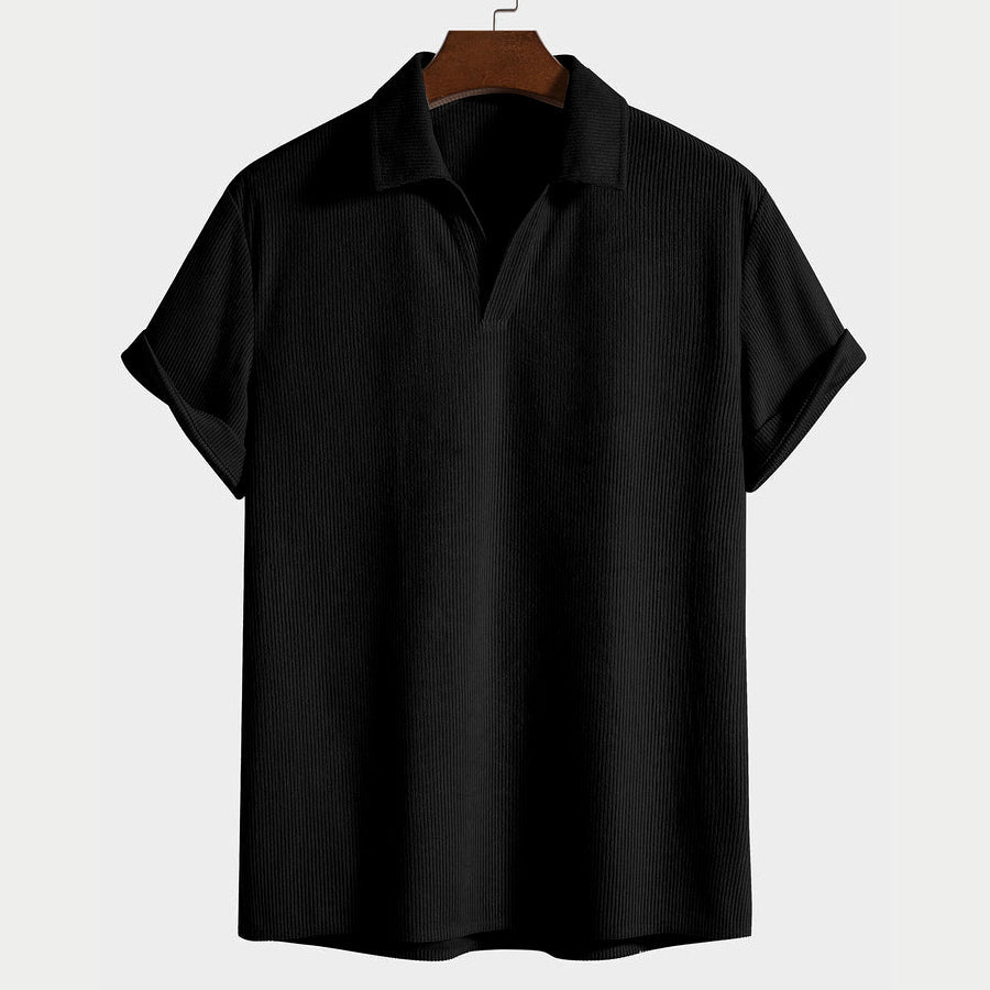Men's Ribbed Everyday Open-Collar Polo Shirt
