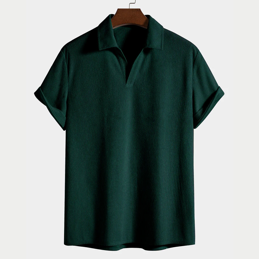 Men's Ribbed Everyday Open-Collar Polo Shirt