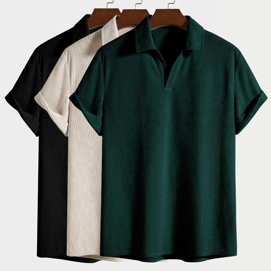 Men's Ribbed Everyday Open-Collar Polo Shirt