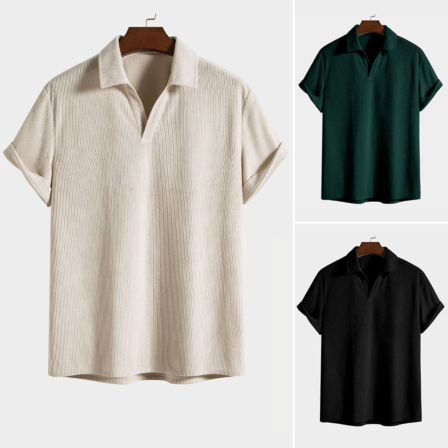 Men's Ribbed Everyday Open-Collar Polo Shirt