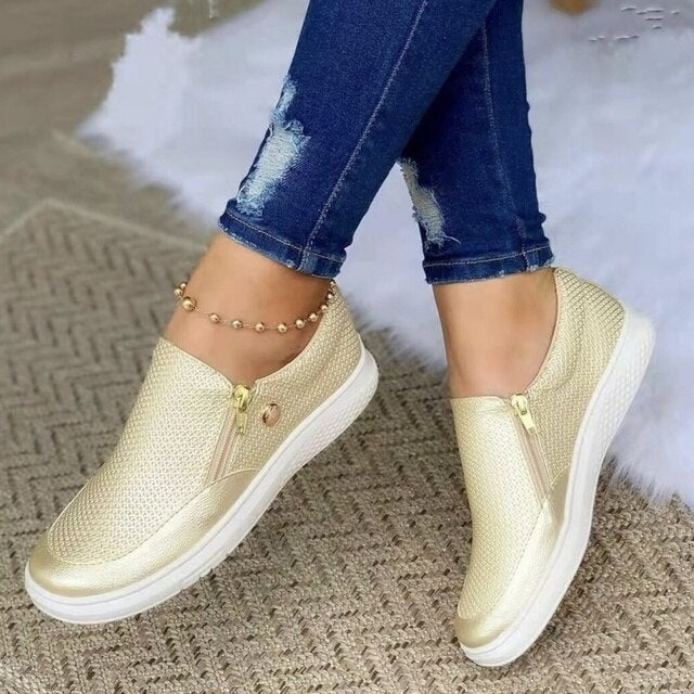 Women’s Breathable Slip-On Sneakers with Zip Detail