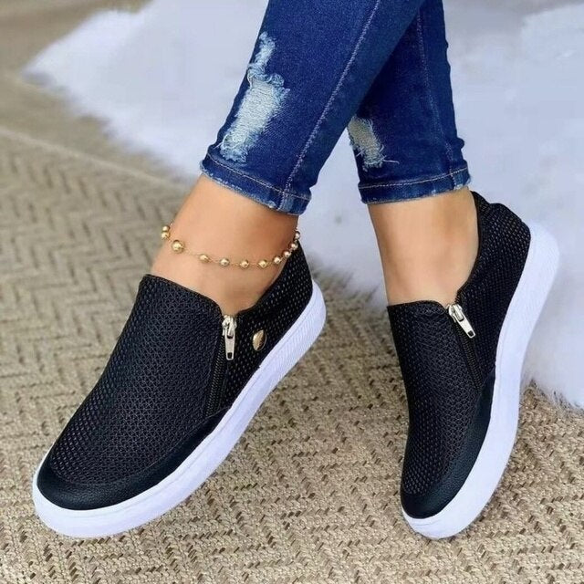 Women’s Breathable Slip-On Sneakers with Zip Detail