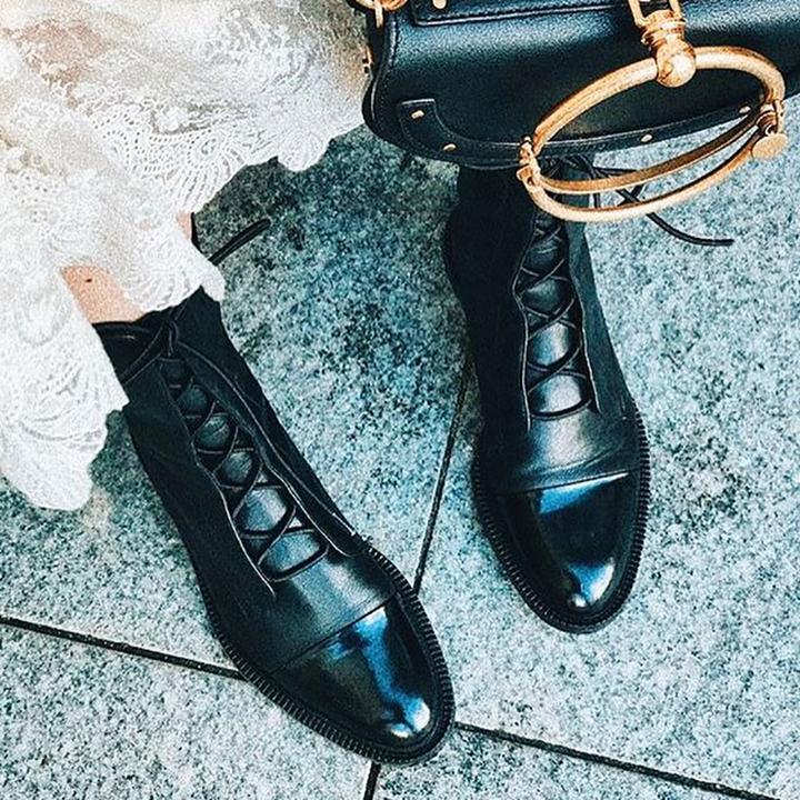 Women’s Lace-Up Mid-Calf Boots with Low Heel and Elegant Design