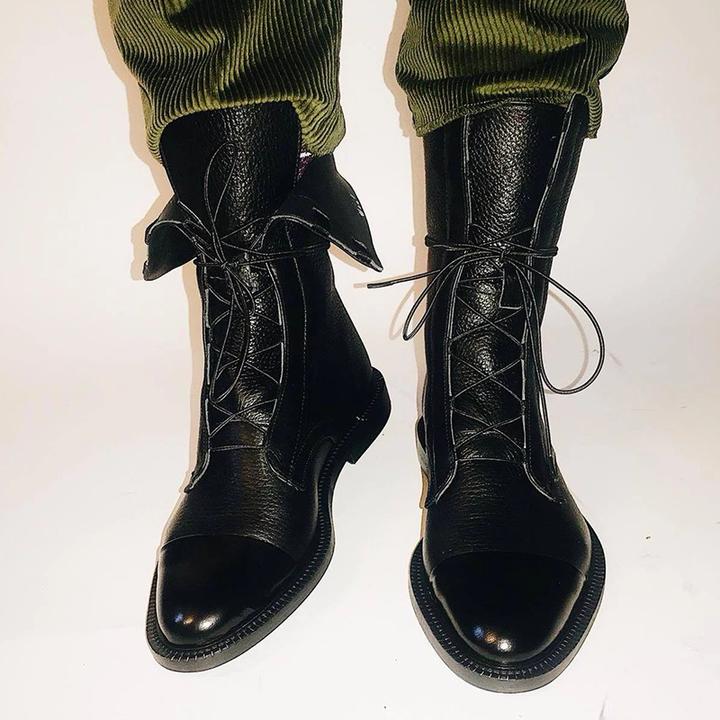 Women’s Lace-Up Mid-Calf Boots with Low Heel and Elegant Design