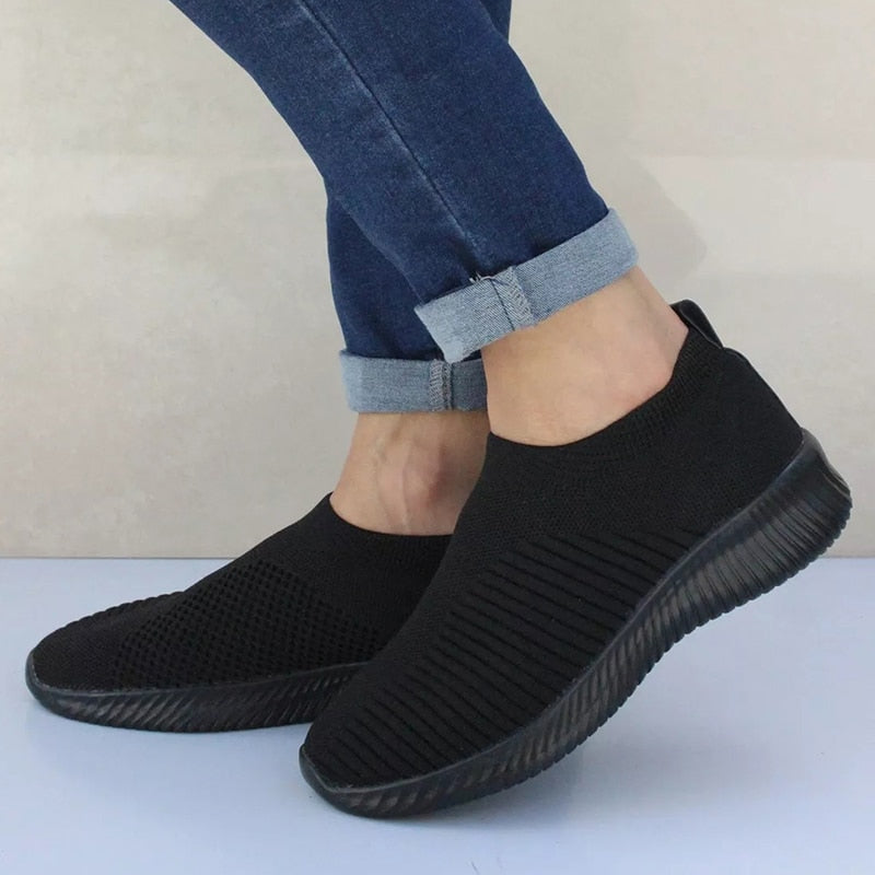 Women's Slip-On Knit Sneakers with Cushioned Sole and Round Toe