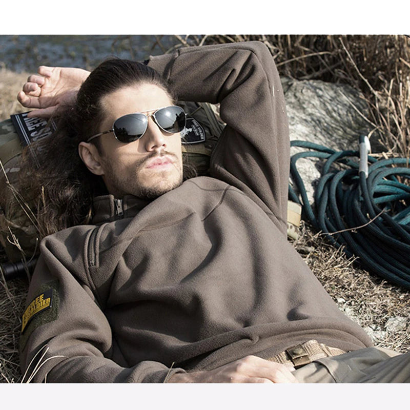 Men’s Tactical Windproof Fleece Jumper with High Neck Half-Zip Design