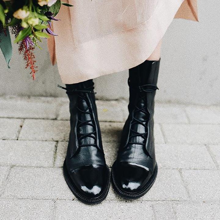 Women’s Lace-Up Mid-Calf Boots with Low Heel and Elegant Design