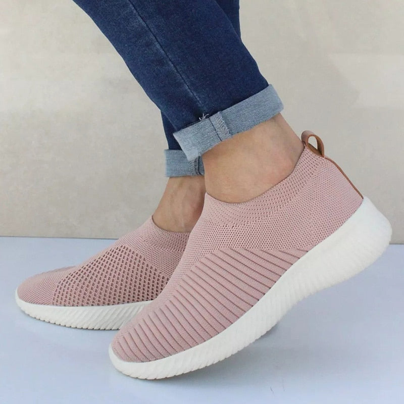 Women's Slip-On Knit Sneakers with Cushioned Sole and Round Toe