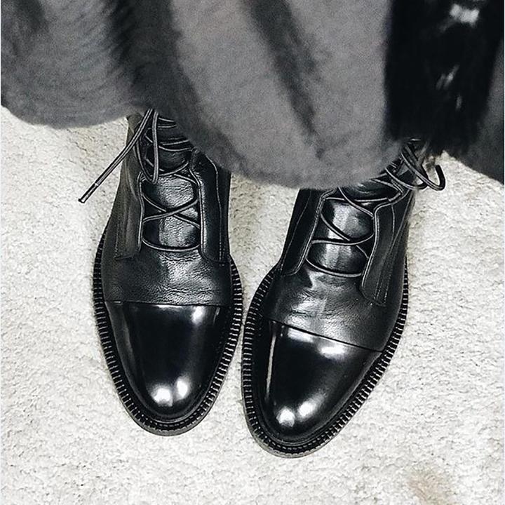 Women’s Lace-Up Mid-Calf Boots with Low Heel and Elegant Design