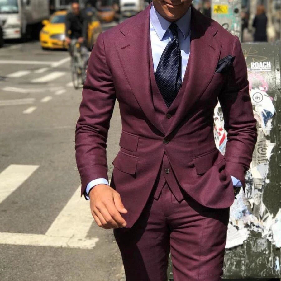 Men's Slim Fit Three Piece Suit with Blazer Vest and Trousers
