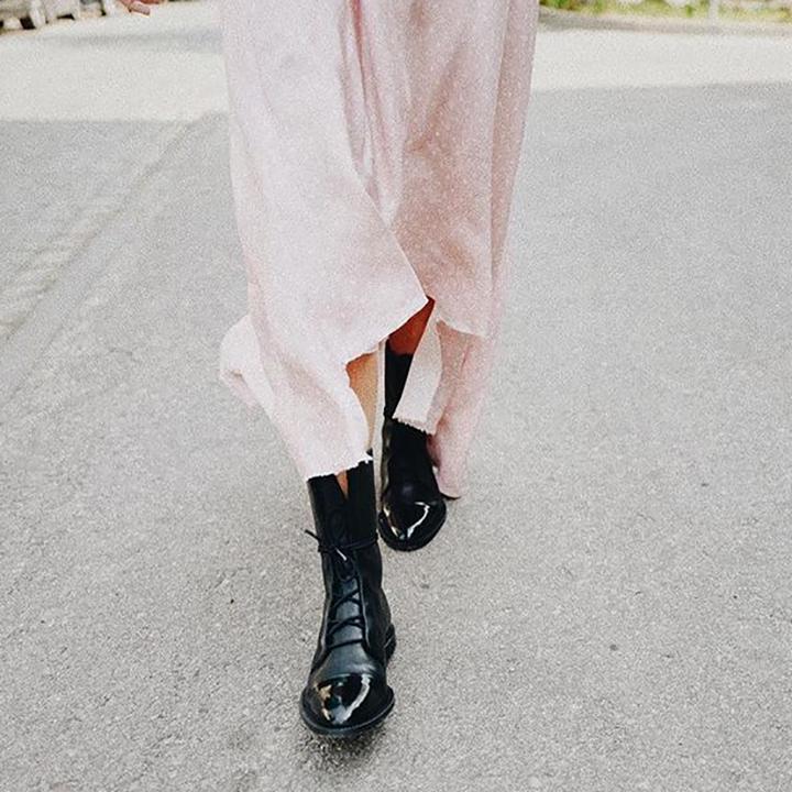 Women’s Lace-Up Mid-Calf Boots with Low Heel and Elegant Design
