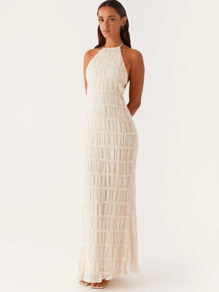Women's Halter Neck Textured Maxi Dress