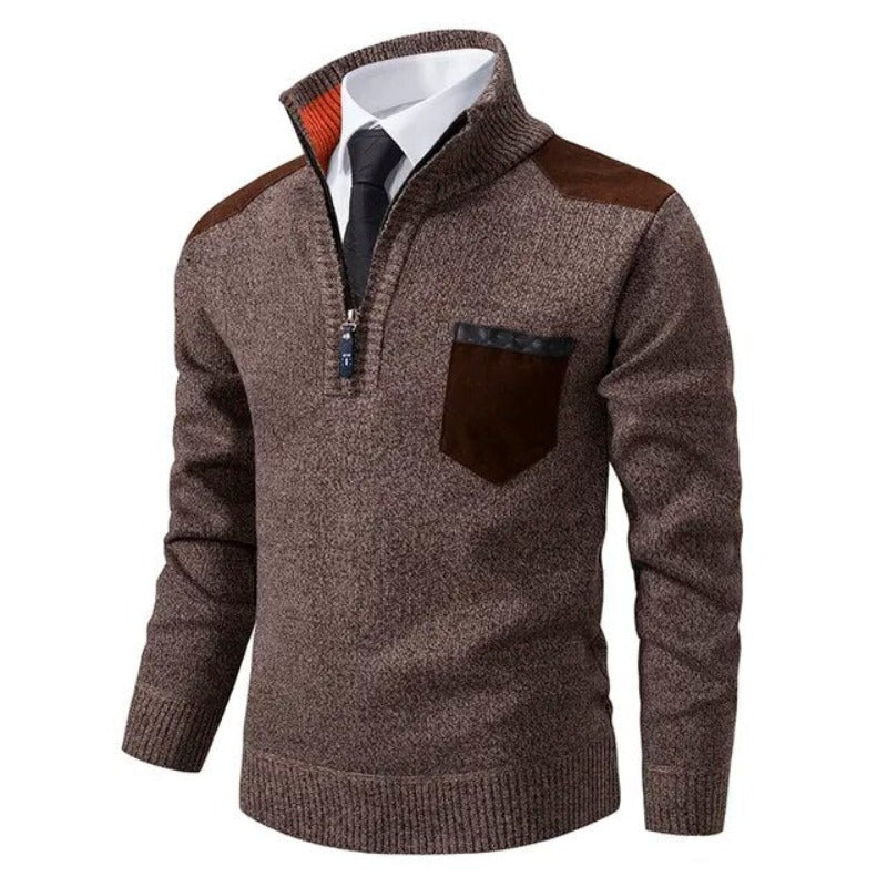 Men’s Half-Zip Smart Casual Jumper with Contrast Shoulder Panels
