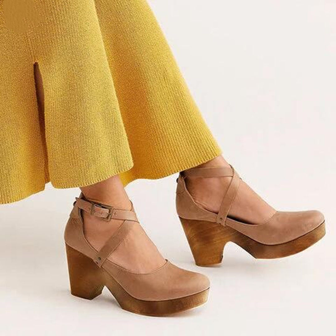Women's Wedge Heel Shoes with Ankle Strap and Platform Sole