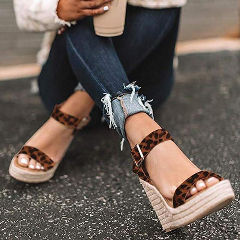 Women's Wedge Heel Sandals with Ankle Strap and Open Toe Design
