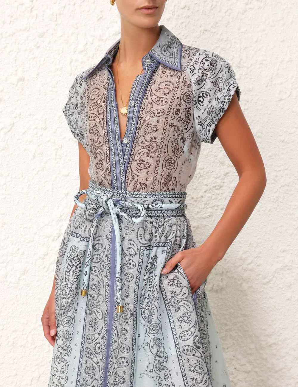 Women's Paisley Print Maxi Dress with Belted Waist