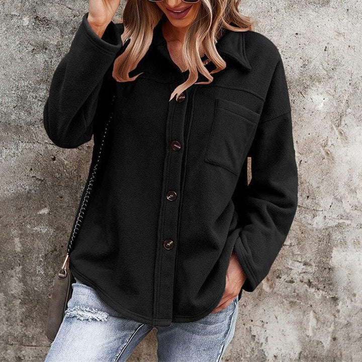 Women’s Button-Up Fleece Jacket with Chest Pocket and Relaxed Fit