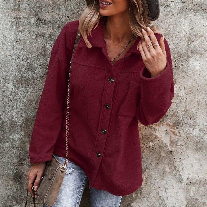 Women’s Button-Up Fleece Jacket with Chest Pocket and Relaxed Fit