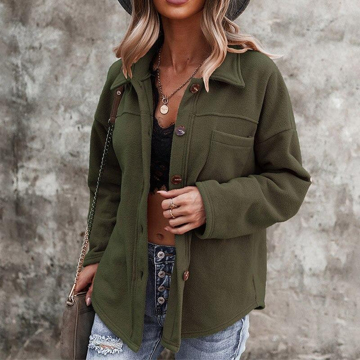 Women’s Button-Up Fleece Jacket with Chest Pocket and Relaxed Fit