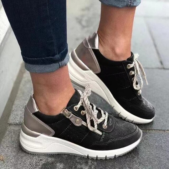 Women's Comfortable Platform Sneakers with Side Zip Detail