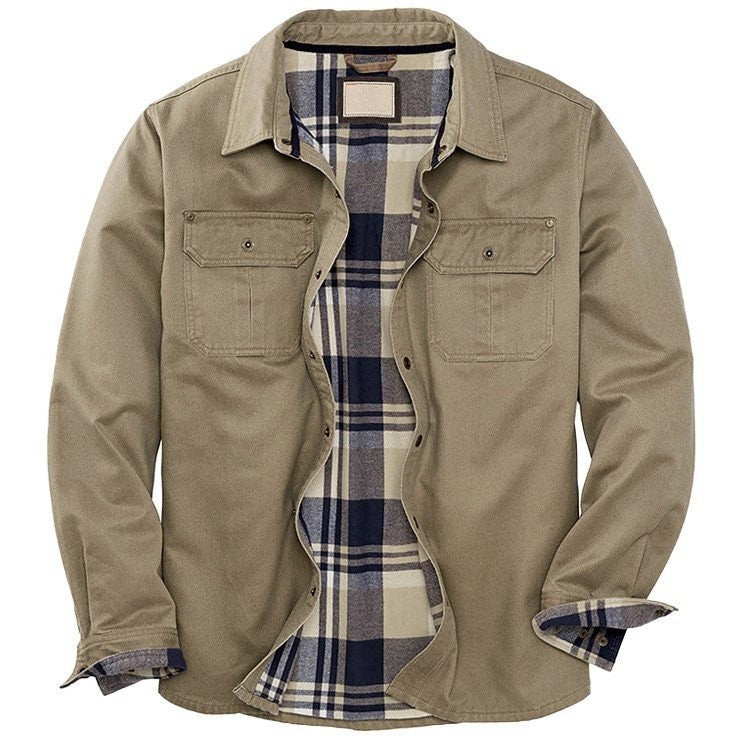 Men's Waxed Bomber Jacket with Flannel Lining and Chest Pockets