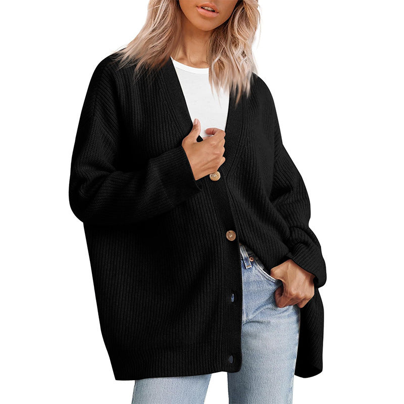 Women's Striped Button-Up Knit Cardigan with Relaxed Fit