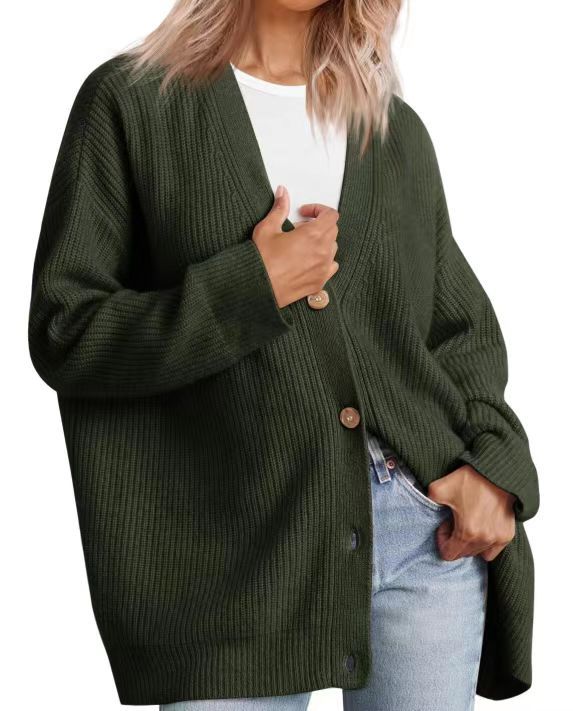 Women's Striped Button-Up Knit Cardigan with Relaxed Fit