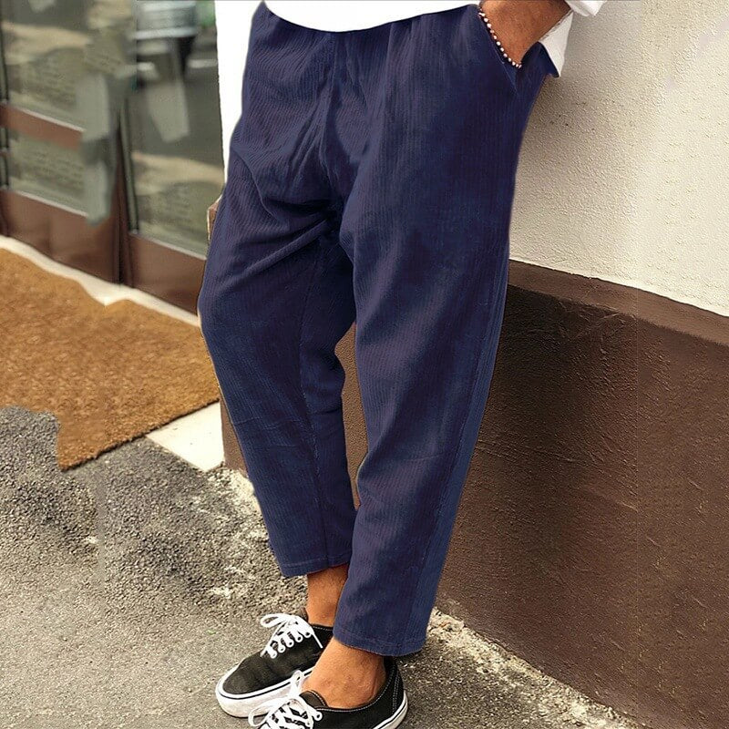 Men's Loose Fit Corduroy Trousers Casual Ankle Length Relaxed Style