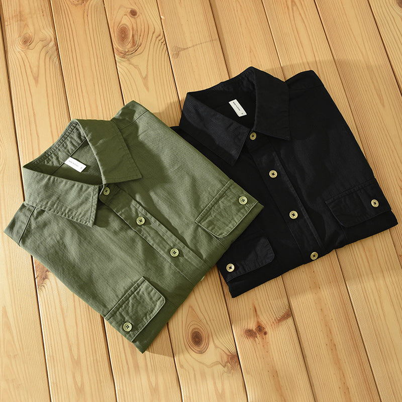 Men's Short-Sleeve Button Shirt with Workwear-Inspired Design