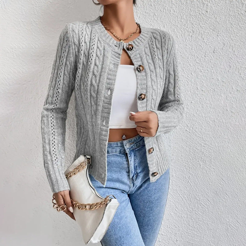 Women's Slim Fit Cable Knit Cardigan with Button Front Closure