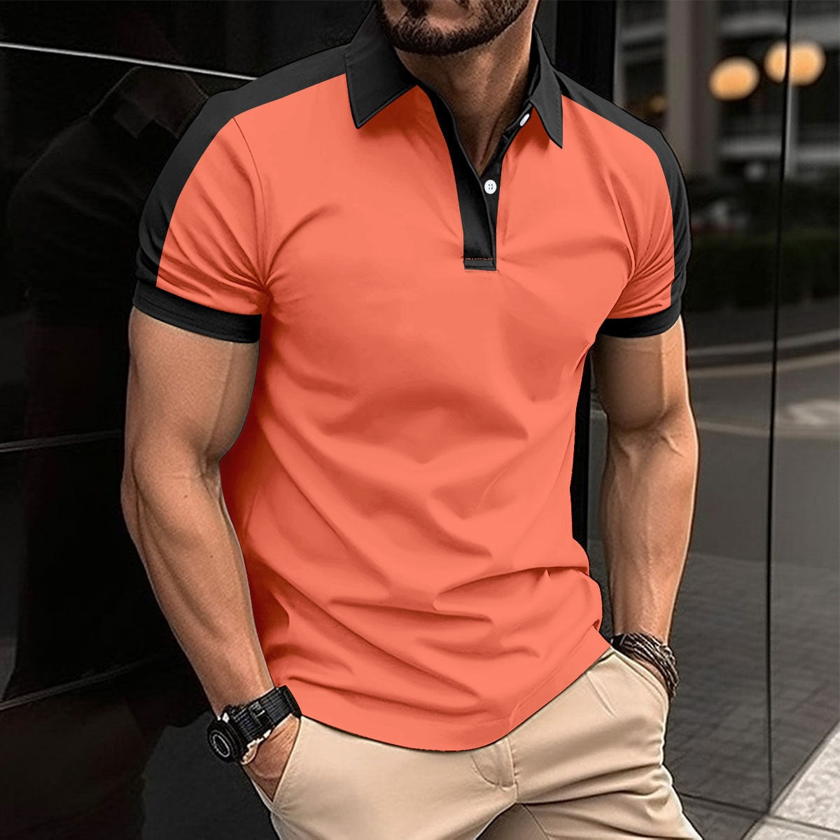 Men's Slim Fit Polo Shirt with Contrast Collar and Cuff Detail
