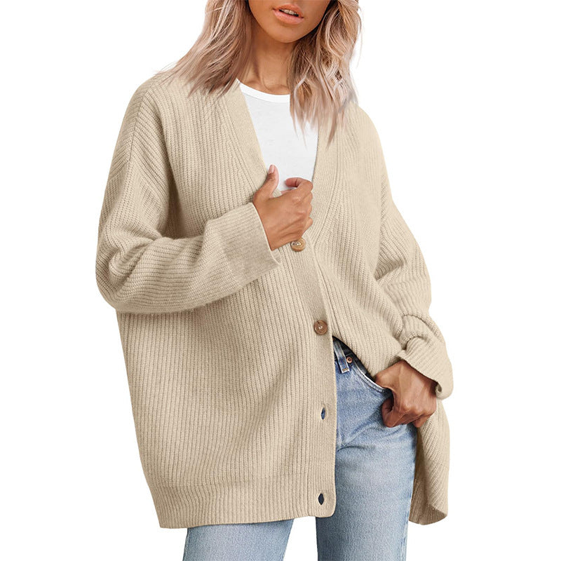 Women's Striped Button-Up Knit Cardigan with Relaxed Fit