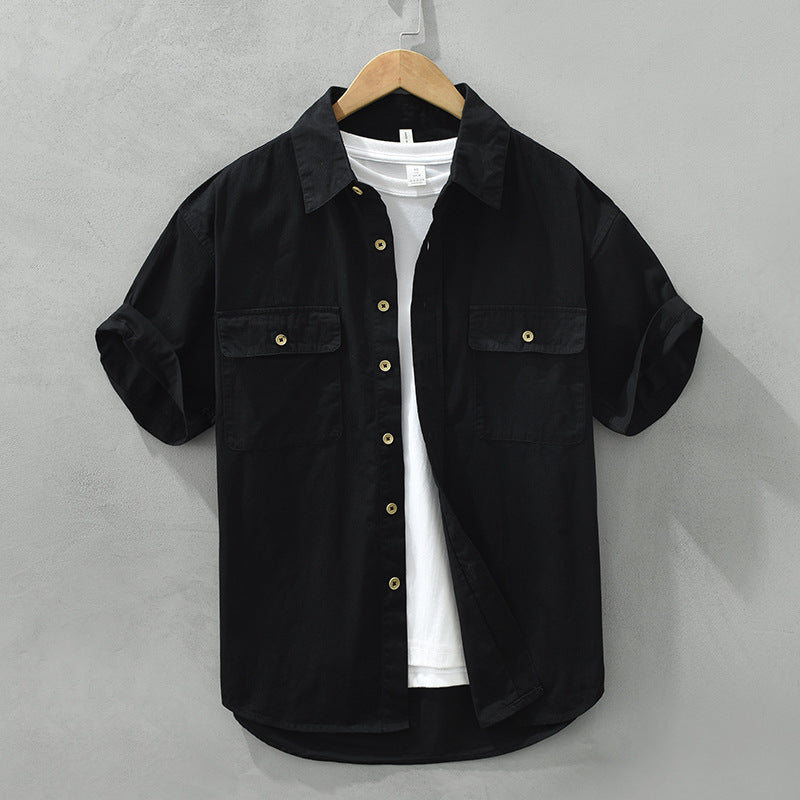 Men's Short-Sleeve Button Shirt with Workwear-Inspired Design