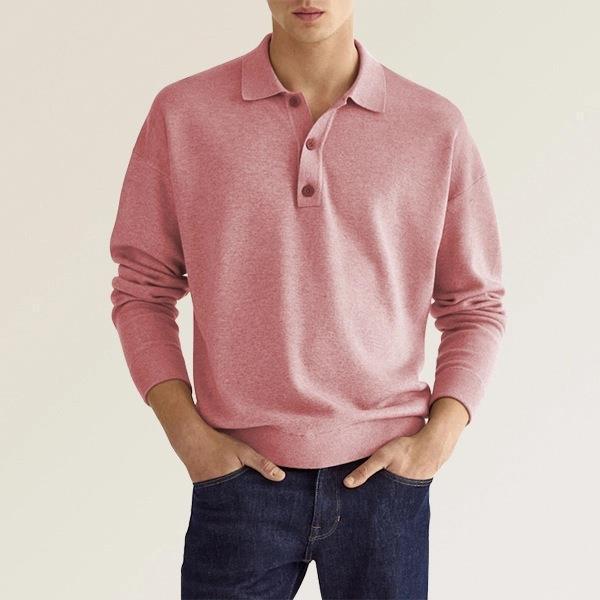 Men’s Long Sleeve Polo Shirt with Button Placket and Classic Fit