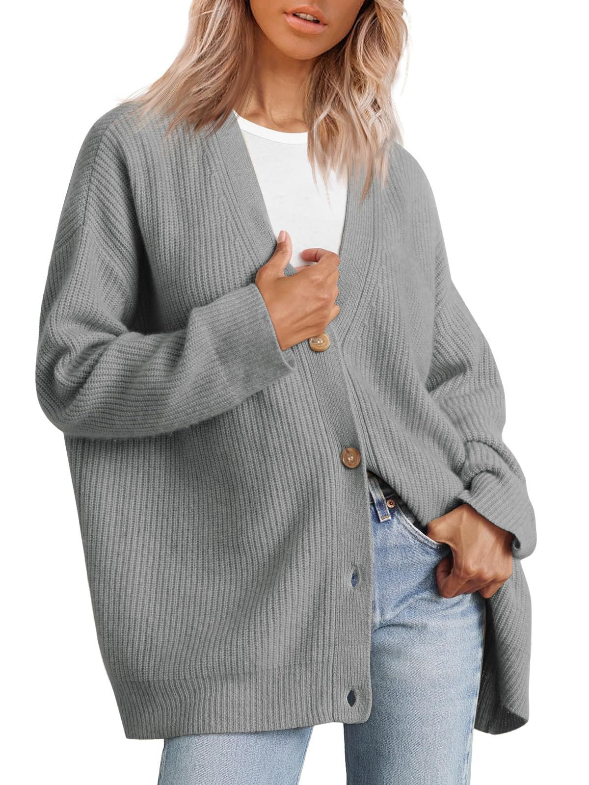 Women's Striped Button-Up Knit Cardigan with Relaxed Fit