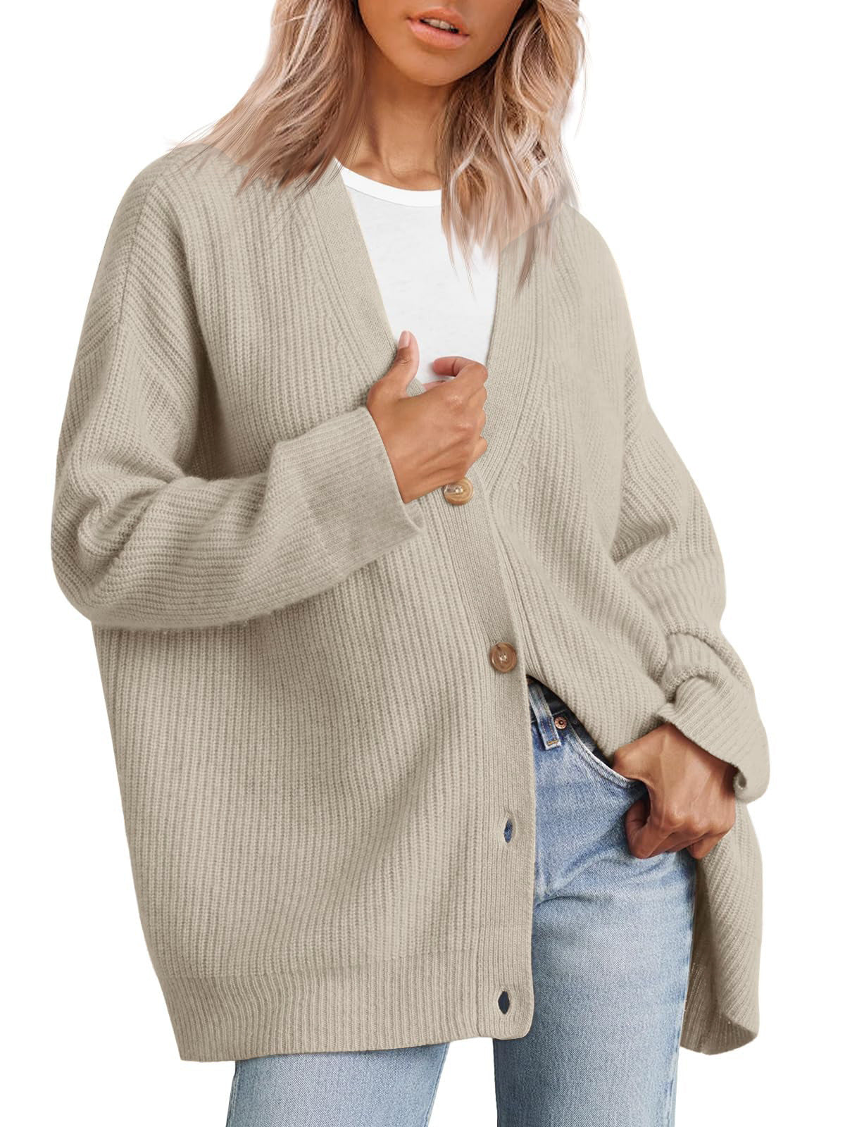 Women's Striped Button-Up Knit Cardigan with Relaxed Fit