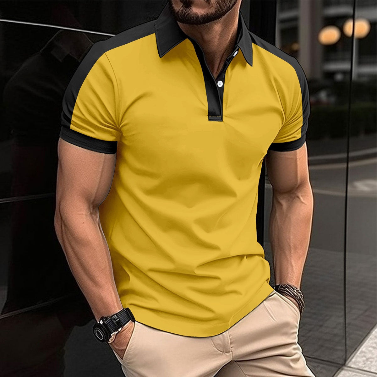 Men's Slim Fit Polo Shirt with Contrast Collar and Cuff Detail