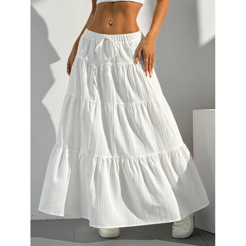 Women's A-Line Maxi Skirt with Tiered Design and Drawstring Waist