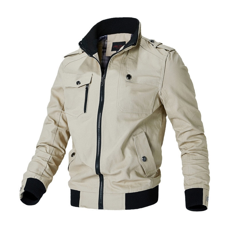 Men's Lightweight Bomber Jacket with Utility Pockets and Zipper
