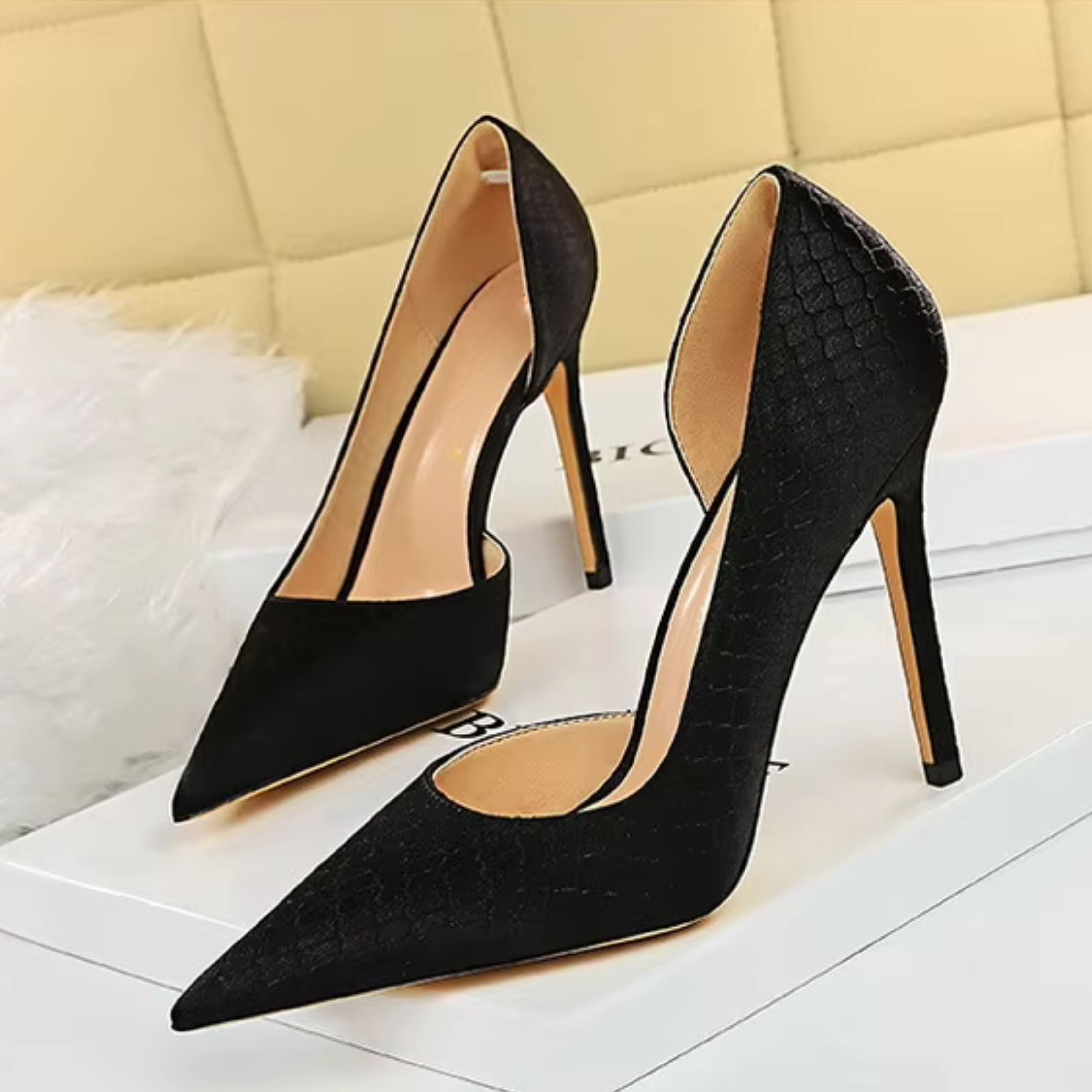 Women's Pointed Stiletto Heels with Textured Luxury Finish