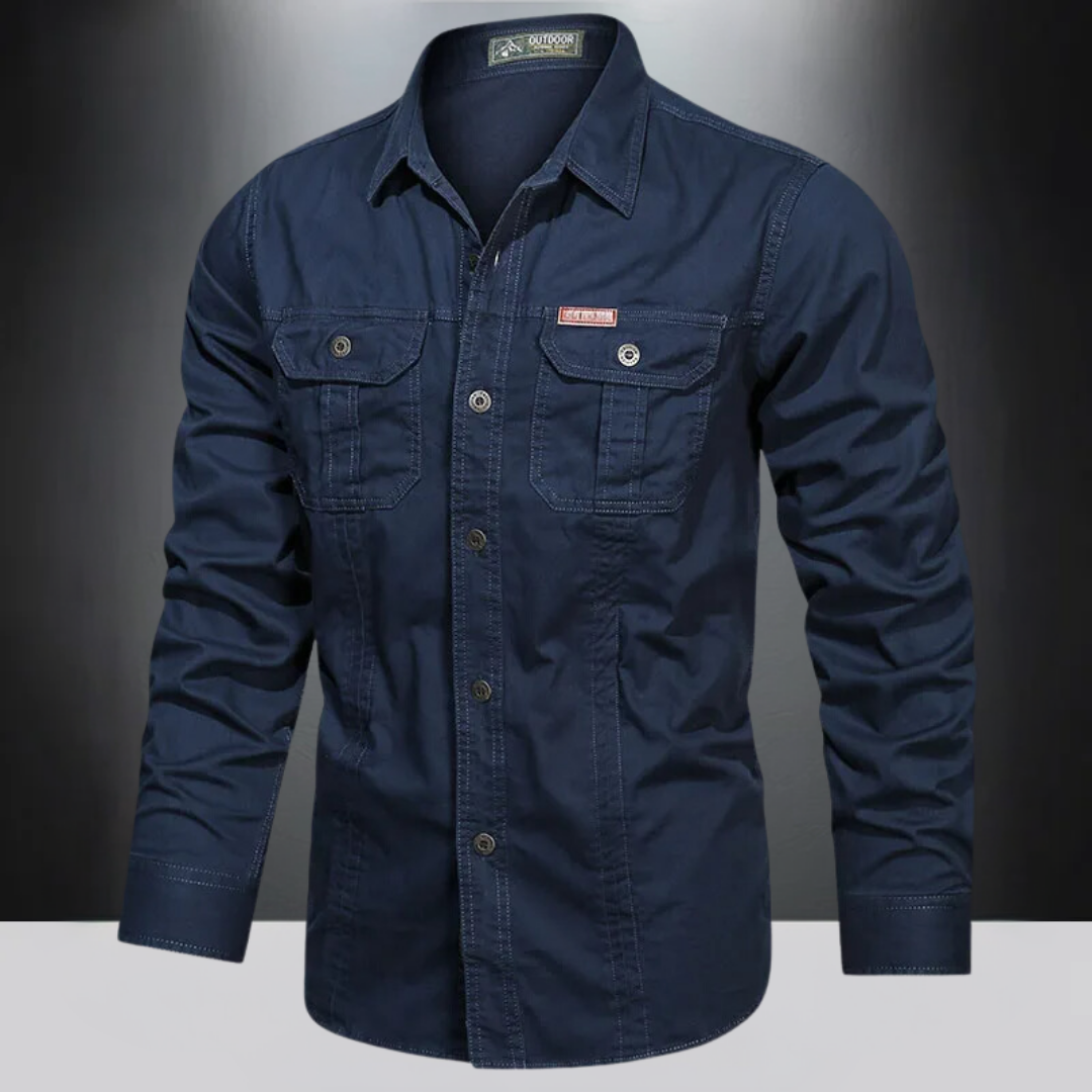 Men's Long Sleeve Outdoor Shirt with Button Front and Chest Pockets