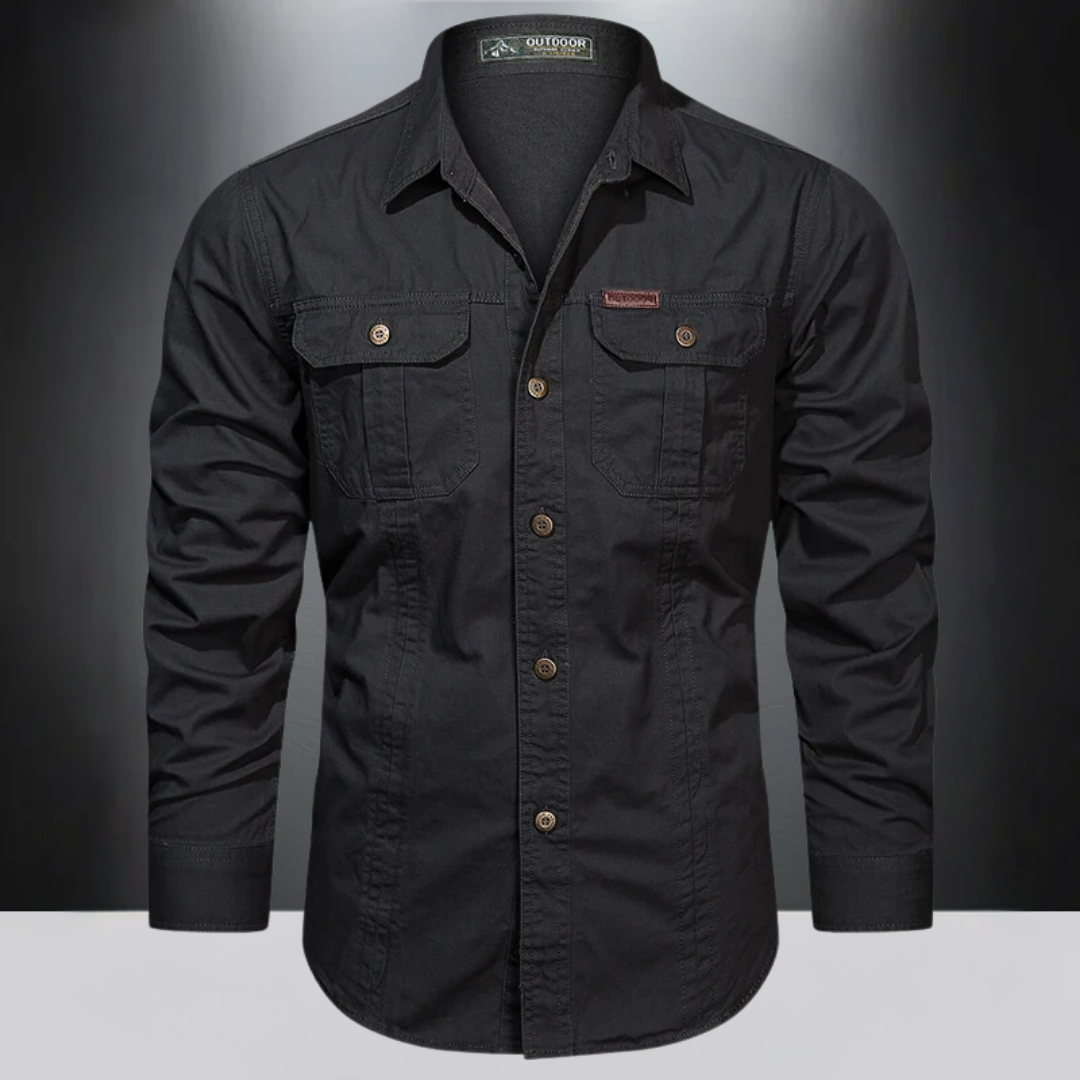 Men's Long Sleeve Outdoor Shirt with Button Front and Chest Pockets