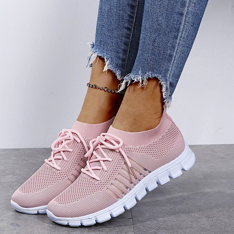 Women’s Ergonomic Slip-On Shoes with Breathable Mesh and Laces