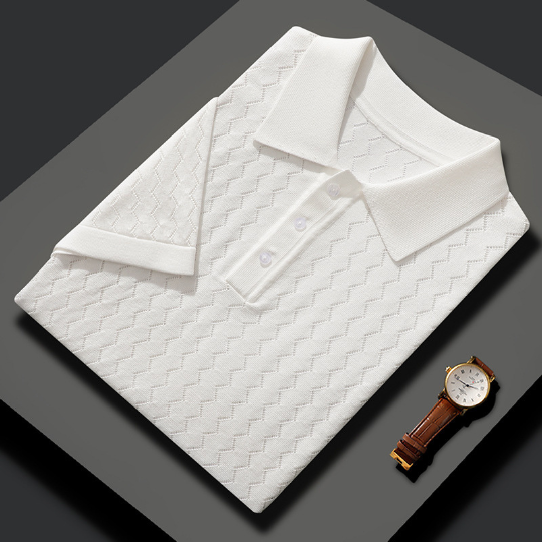 Men's Textured Knit Polo Shirt with Button Placket