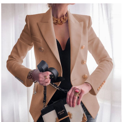 Women's Double-Breasted Black Blazer with Gold Buttons
