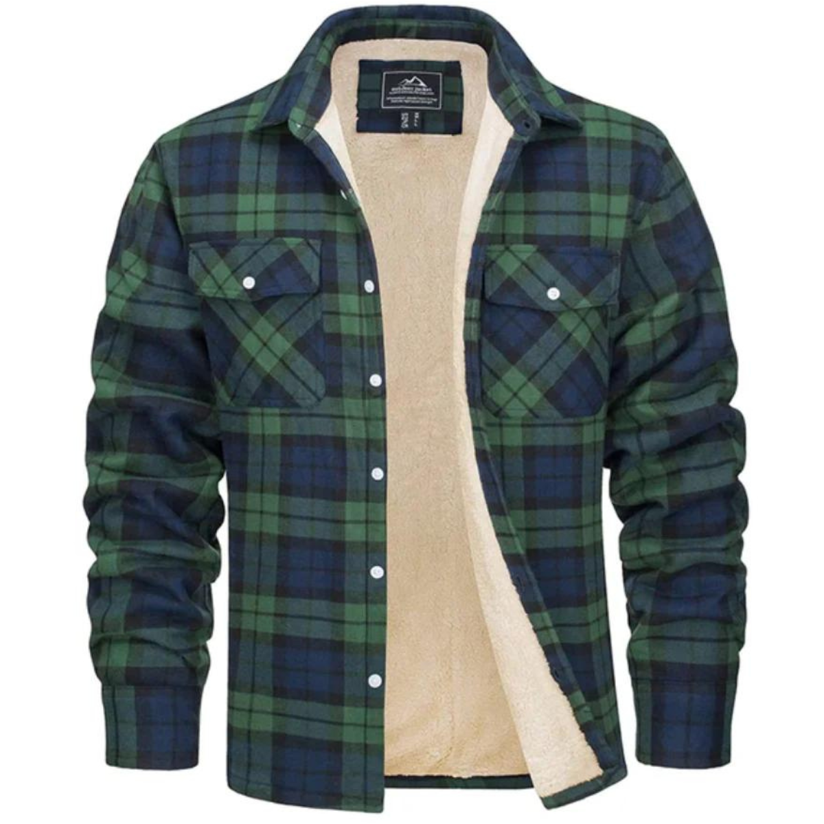 Men's Checked Bomber Jacket with Warm Lining and Snap Pockets
